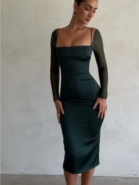 House Of CB Ellica Long Sleeve Satin Sheath Cocktail Dress